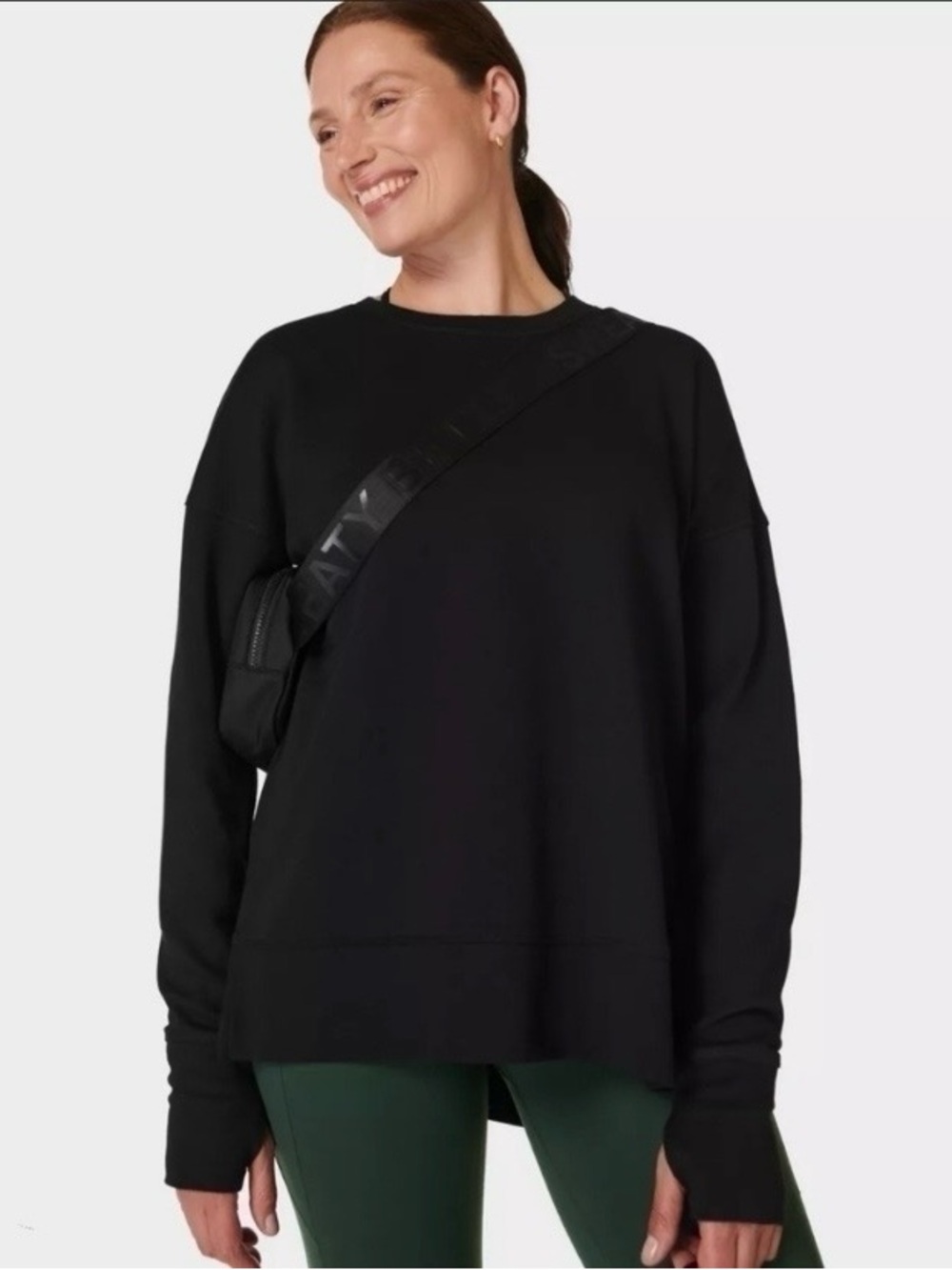 Sweaty Betty Black After Class Longline Crewneck Sweatshirt